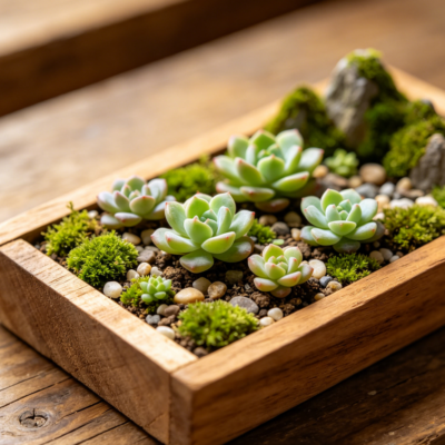 Mossy Valley Miniature Succulent Ornament | Wooden Set