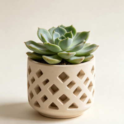 Nordic Style Hollowed-Out Succulent Ornament | Light Beige Art Pot